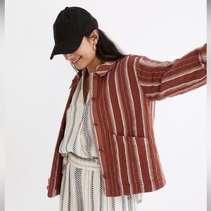 NWT Madewell Quilted Lightspun Cropped Shirt-Jacket in Jacquard Stripe -…